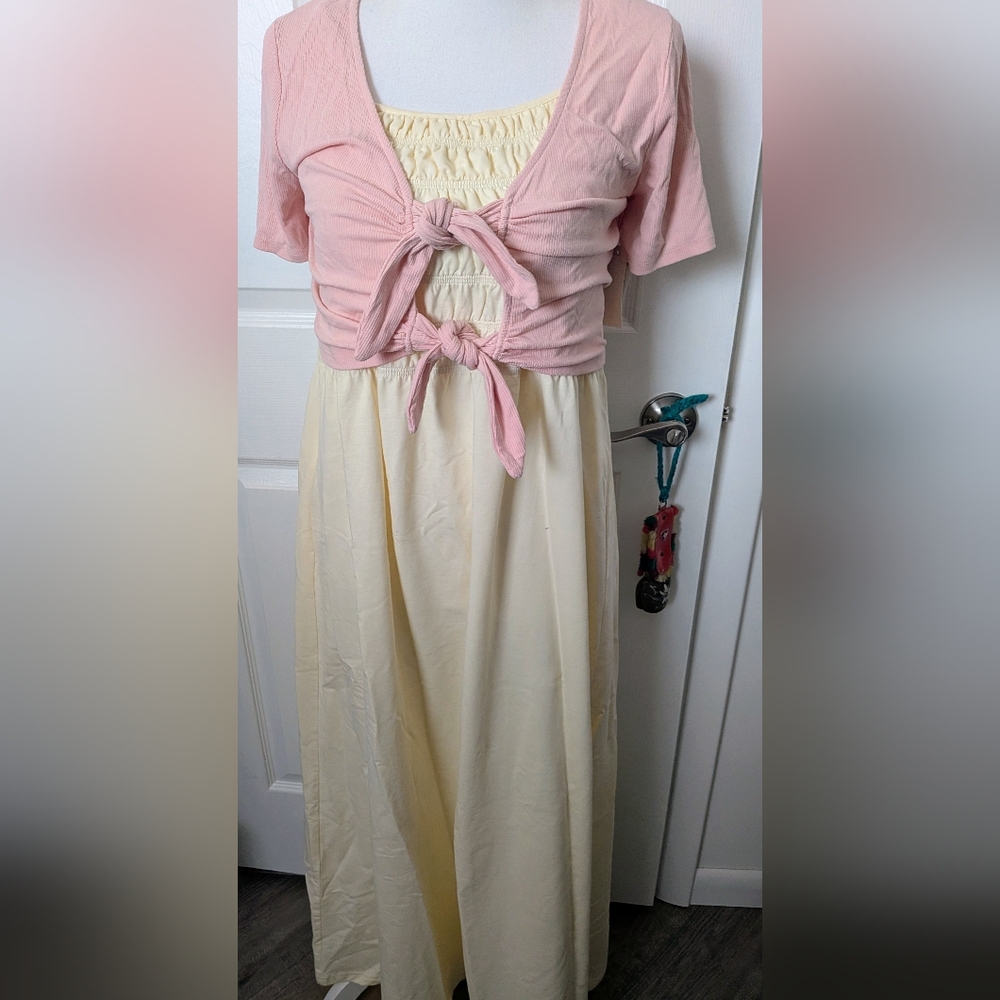 Grade & Gather Cotton Yellow Maxi Ruched M - Picture 6 of 6